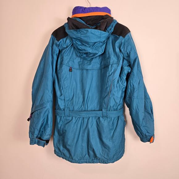 Vintage 80s 90s Ski Coat Winter Jacket Belted Teal Large - Picture 7 of 16